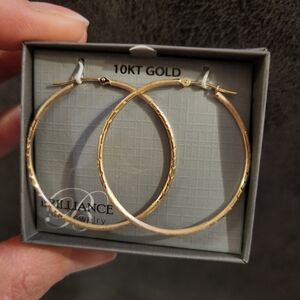 10K Gold Textured Hoop Earrings - Yellow Gold